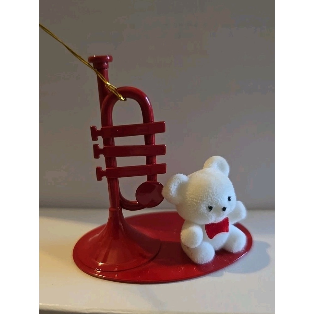 Vintage Collectible Christmas Ornaments Teddy On A Trumpet Holiday Musical